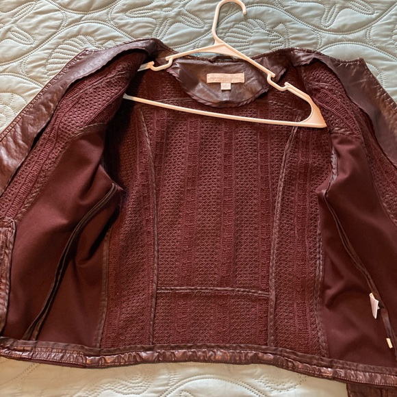 Moto Faux Leather Jacket with Quilted Pattern & Spandex Burgundy/Brown - Picture 11 of 11